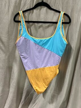 Roxy Colorblock One-Piece Swimsuit in Lavender, Teal & Yellow